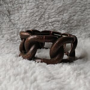 Thick Brass Tone Chain Stretch Bracelet